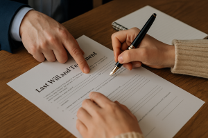 Advisor guiding a client through writing a Will, avoiding common mistakes – Viva Planning