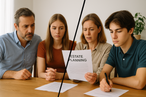 Blended family reviewing estate planning documents to prevent sideways disinheritance – Viva Planning