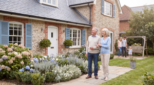 Couple reviewing estate-planning documents to protect their family home and their children's inheritance.