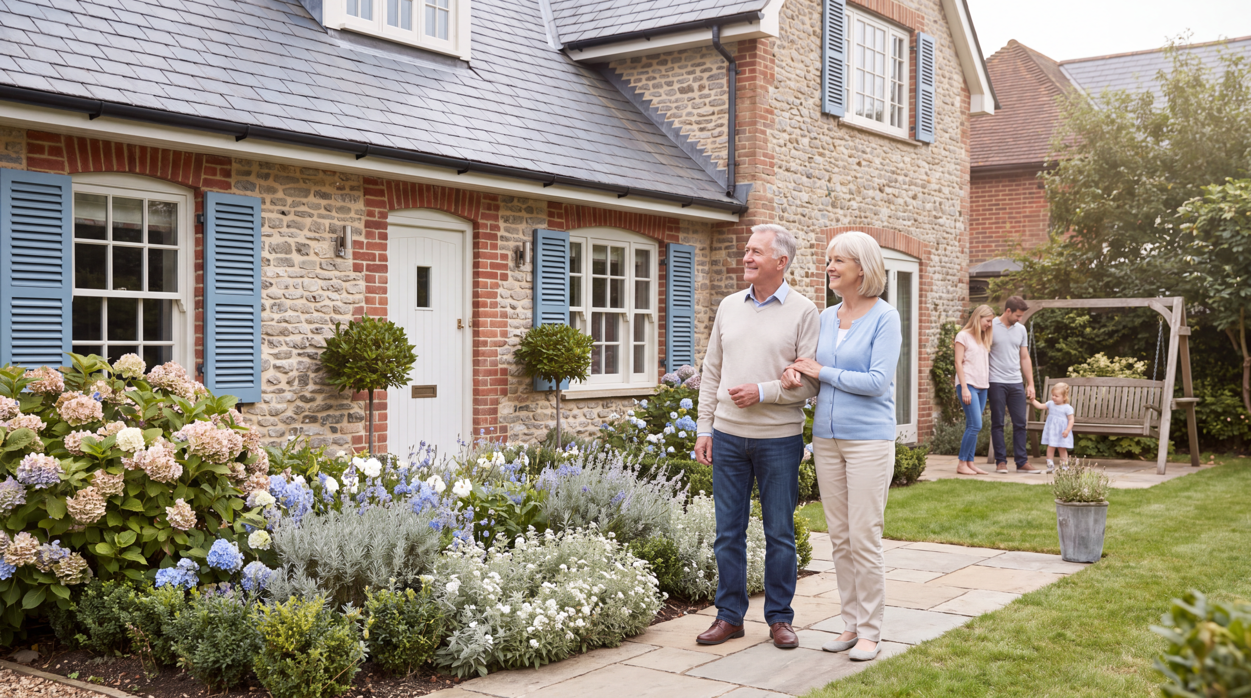 Couple reviewing estate-planning documents to protect their family home and their children's inheritance.