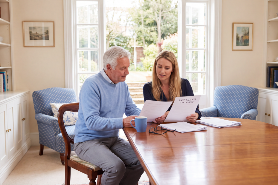 Parents reviewing estate-planning documents to help protect their children's inheritance from future financial risks